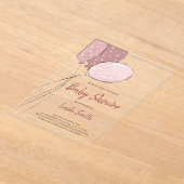 ピンクエレガントバルーン女の子の赤ちゃんシャワー アクリル招待状 (レイダウン)