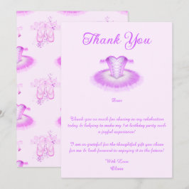 ピンクエレガントバレエ誕生日チュウウォータカラー サンキューカード