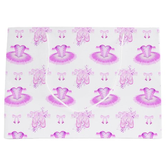 ピンクエレガントバレエ誕生日ツツ&ポインテシューズ ラージペーパーバッグ (正面)