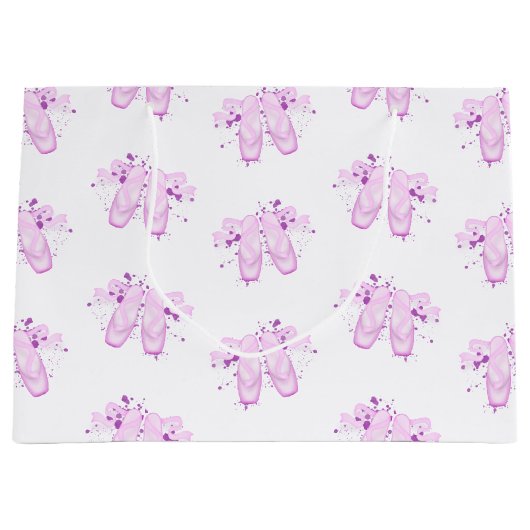 ピンクエレガントバレエ誕生日ポインテシューズ ラージペーパーバッグ (正面)