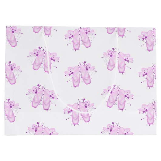 ピンクエレガントバレエ誕生日ポインテシューズ ラージペーパーバッグ (裏面)