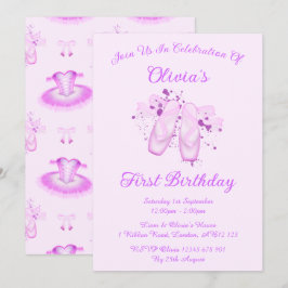 ピンクエレガントバレエ誕生日ポインテシューズ 招待状