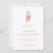 ピンクエレガントバレリーナシューズガールズバースデーパーティー 招待状 (正面)