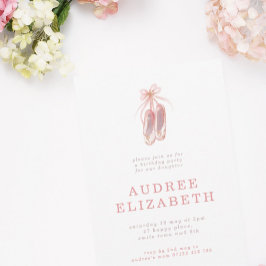 ピンクエレガントバレリーナシューズガールズバースデーパーティー 招待状