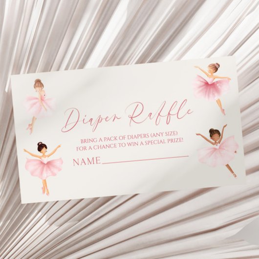 ピンクエレガントバレリーナベビーシャワーおむつラッフル エンクロージャーカード