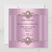 ピンクエレガントバースデーパーティーパール 招待状 (裏面)