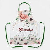 ピンクエレガントパステルフラワーズウォーター色パーソナライズ エプロン (正面)