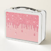 ピンクエレガントパーソナライズされたのグリッター効果 メタルランチボックス (裏面)
