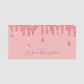 ピンクエレガントパーソナライズされたのグリッター効果 名札 (正面)