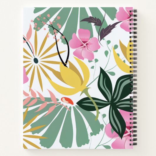 ピンクエレガントパーソナライズされたグリーンフローラ手帳 ノートブック (裏面)
