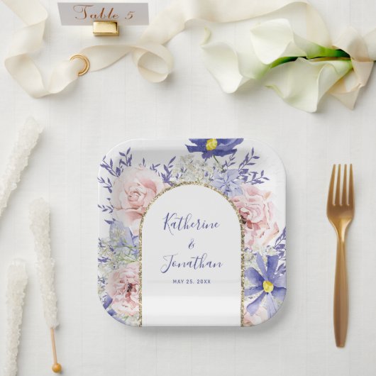 ピンクエレガントパープルウォーター色のフローラ結婚ズ ペーパープレート (ウェディング)