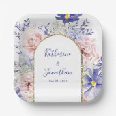 ピンクエレガントパープルウォーター色のフローラ結婚ズ ペーパープレート (正面)