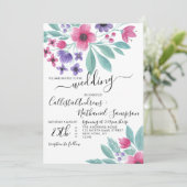 ピンクエレガントパープルウォーター色のフローラ結婚ズ 招待状 (スタンド正面)