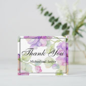 ピンクエレガントパープルウォーター色のフローラ結婚 サンキューカード (スタンド正面)