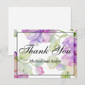 ピンクエレガントパープルウォーター色のフローラ結婚 サンキューカード (正面/裏面)