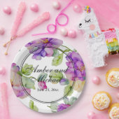 ピンクエレガントパープルウォーター色のフローラ結婚 ペーパープレート (パーティー)