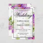 ピンクエレガントパープルウォーター色のフローラ結婚 招待状 (正面/裏面)
