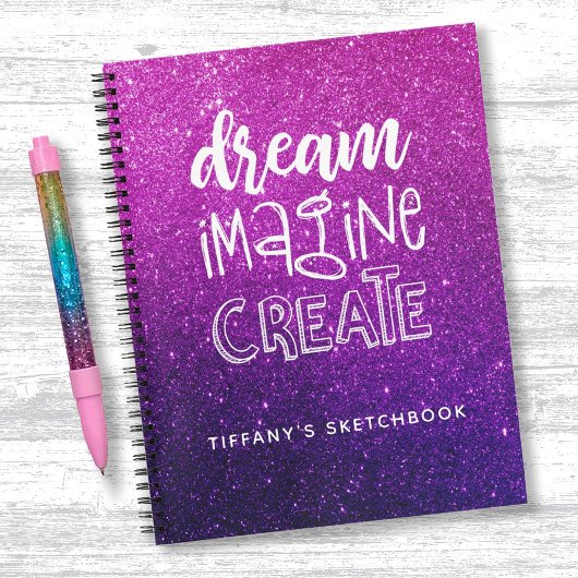 ピンクエレガントパープルグラデーショングリッタースケッチブック ノートブック