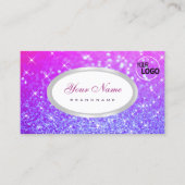 ピンクエレガントパープルグリッタースパークルスターとロゴ 名刺 (正面)