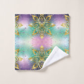 ピンクエレガントパープルグリーンの休日スノーフレーク星 バスタオルセット (ウォッシュタオル)