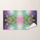 ピンクエレガントパープルグリーンの休日スノーフレーク星 バスタオルセット (ハンドタオル)