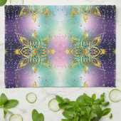 ピンクエレガントパープルグリーンホリデースノーフレークの星 キッチンタオル (折り畳み)