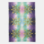 ピンクエレガントパープルグリーンホリデースノーフレークの星 キッチンタオル (縦)