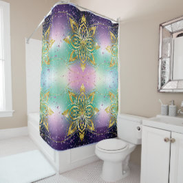 ピンクエレガントパープルグリーンホリデースノーフレークの星 シャワーカーテン