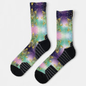 ピンクエレガントパープルグリーンホリデースノーフレークの星 ソックス (左)