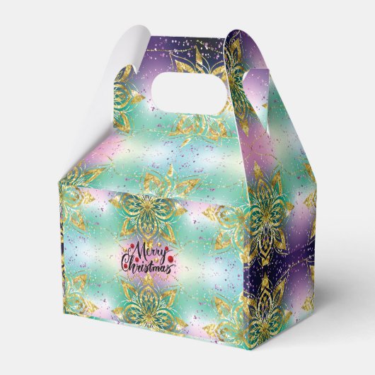 ピンクエレガントパープルグリーンホリデースノーフレークの星 フェイバーボックス (正面サイド)