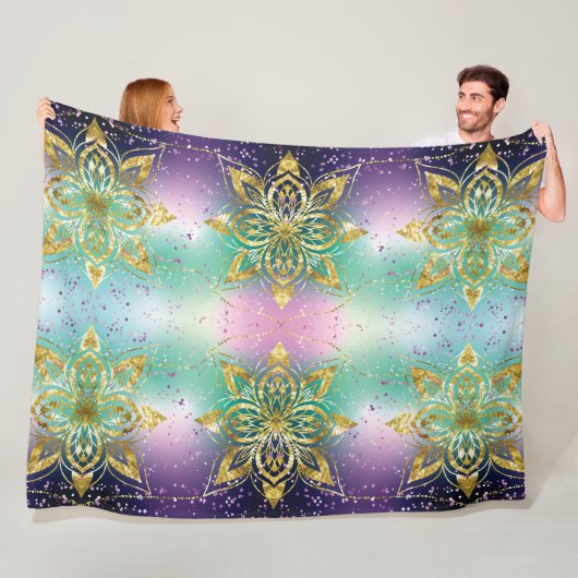 ピンクエレガントパープルグリーンホリデースノーフレークの星 フリースブランケット (インサイチュ)