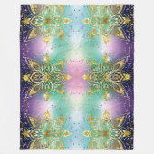 ピンクエレガントパープルグリーンホリデースノーフレークの星 フリースブランケット (正面)