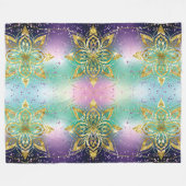 ピンクエレガントパープルグリーンホリデースノーフレークの星 フリースブランケット (正面(横))