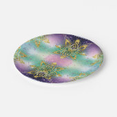 ピンクエレガントパープルグリーンホリデースノーフレークの星 ペーパープレート (アングル)