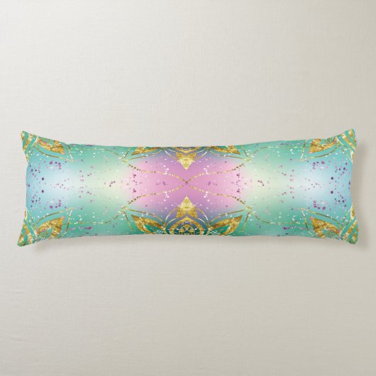 ピンクエレガントパープルグリーンホリデースノーフレークの星 ボディピロー (正面)