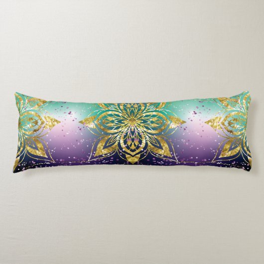 ピンクエレガントパープルグリーンホリデースノーフレークの星 ボディピロー (正面)