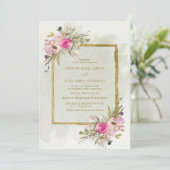 ピンクエレガントパープルセージ緑葉の金ゴールド 招待状 (スタンド正面)