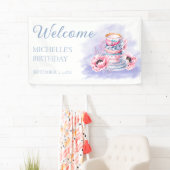 ピンクエレガントパープルティーパーティー誕生日へようこそ 横断幕 (インサイチュ)