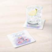 ピンクエレガントパープルハッピーバースデーティーパーティー スクエアペーパーコースター (インサイチュ)