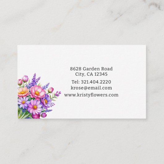 ピンクエレガントパープルピーチフラワーフローリスト 名刺 (裏面)