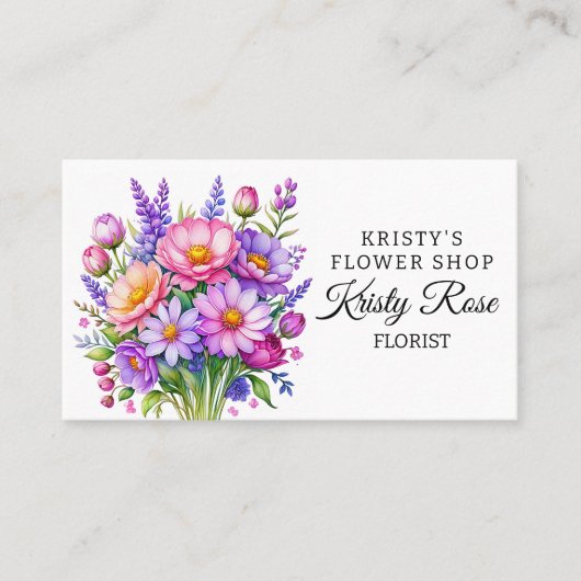 ピンクエレガントパープルピーチフラワーフローリスト 名刺 (正面)