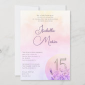 ピンクエレガントパープルフローラキンセアニェラパーティー 招待状 (正面)