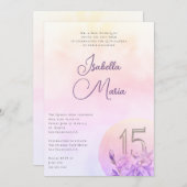 ピンクエレガントパープルフローラキンセアニェラパーティー 招待状 (正面/裏面)