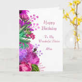ピンクエレガントパープルフローラシスター名誕生日 カード (黄色い花)