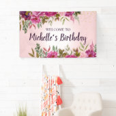 ピンクエレガントパープルフローラ女子誕生日 横断幕 (インサイチュ)