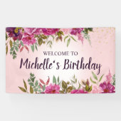 ピンクエレガントパープルフローラ女子誕生日 横断幕 (横)