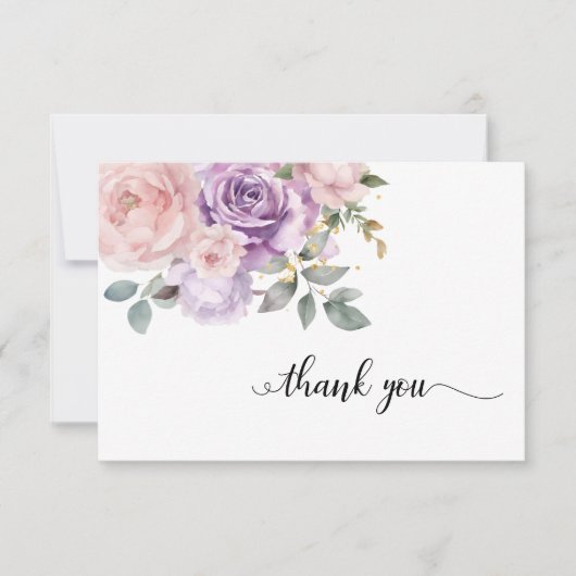 ピンクエレガントパープルフローラ悔やみや弔慰ありがとう サンキューカード (正面)