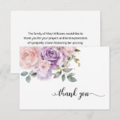 ピンクエレガントパープルフローラ悔やみや弔慰ありがとう サンキューカード (正面/裏面)