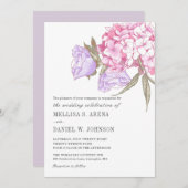 ピンクエレガントパープルフローラ結婚ズ 招待状 (正面/裏面)