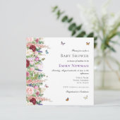 ピンクエレガントパープルフローラ蝶ベビーシャワー 招待状 (スタンド正面)